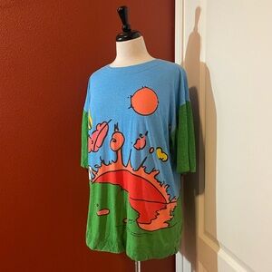 Peter Max Women’s Neo Max 1987 Sunset Flowers Art To Wear Psychedelic‎ Art Shirt